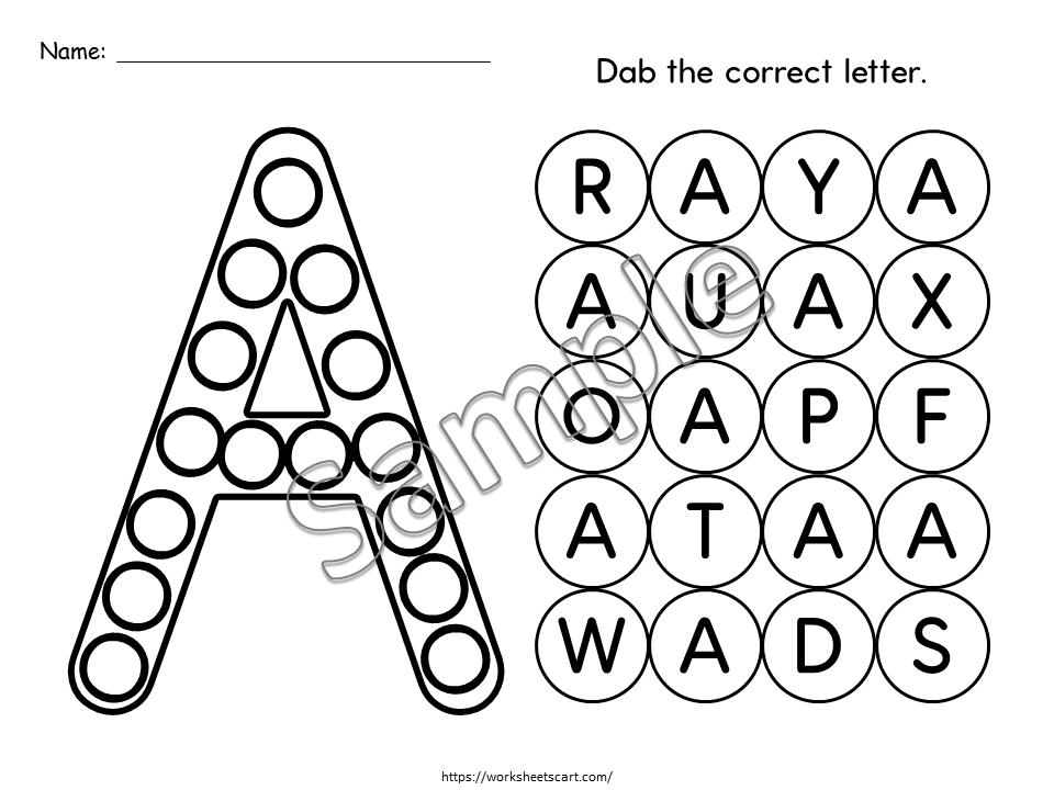 Dot the Letters Activity, Preschool Uppercase Alphabet A-Z Do-A-Dots Worksheets, Letter Recognition Printable for Toddlers, Kindergarten, WWF505