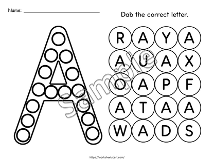 Dot the Letters Activity, Preschool Uppercase Alphabet A-Z Do-A-Dots Worksheets, Letter Recognition Printable for Toddlers, Kindergarten, WWF505