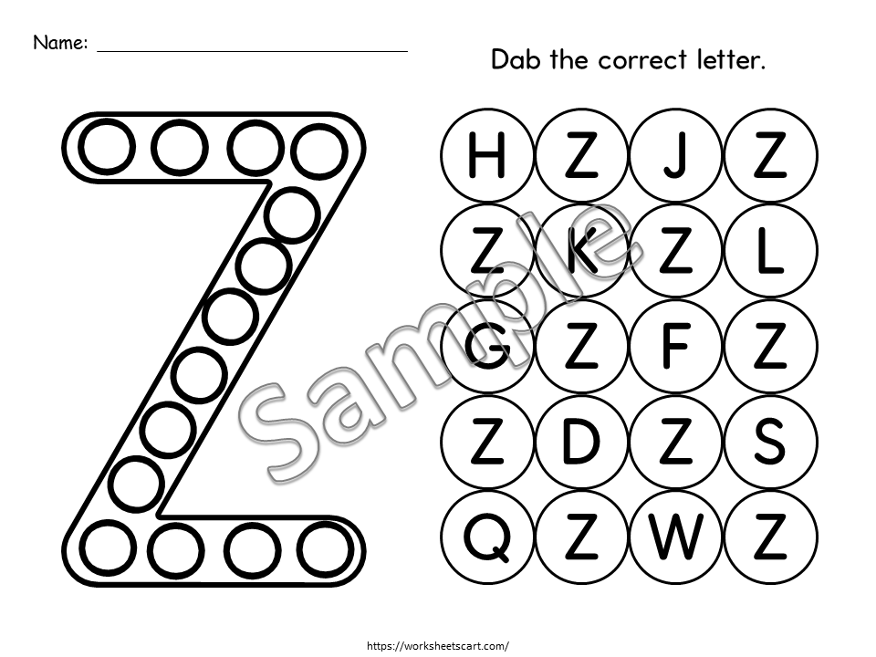 Dot the Letters Activity, Preschool Uppercase Alphabet A-Z Do-A-Dots Worksheets, Letter Recognition Printable for Toddlers, Kindergarten, WWF505