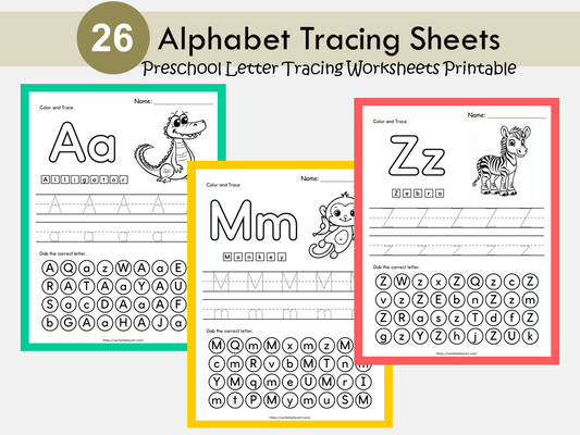 Alphabet Worksheets Printable | ABC Letter Tracing, Coloring & Dot the Letter | Alphabet Activities for Preschool | PreK and Kindergarten, WWF506