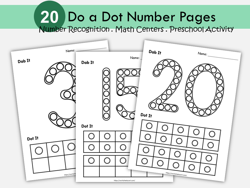 Do a Dot Number Printable for Toddlers | Number Dab and Dot Worksheets 1-20 | Dot marker Activity for Preschool and Kindergarten, WWF507