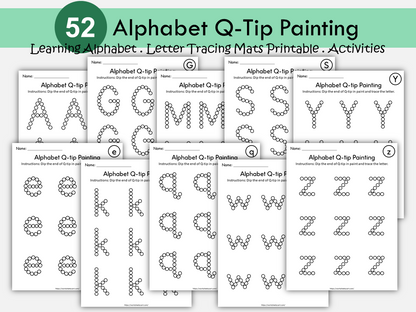 Alphabet Tracing with Q-Tips Printable | A-Z Fine Motor Skill Worksheets | Preschool Letter Learning Activity, WWF510