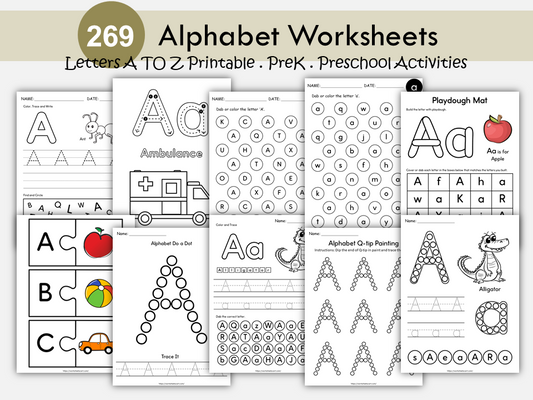 269 Alphabet Letters Printable Worksheets, Letter of the Week,  A to Z Letter Sounds, Learn to Write, Preschool Kindergarten Homeschool, WWF511