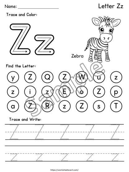 Alphabet Worksheets A–Z Printable | Trace, Write, Find & Color for Kids, WWF512