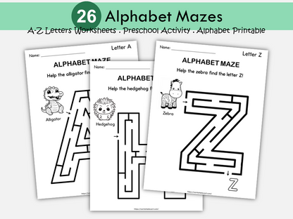 Alphabet Letter Mazes A–Z Worksheets Printable | Fun Phonics & Alphabet Activities for Kids, WWF514