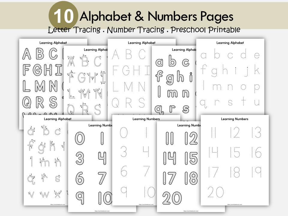 Alphabet and Number Tracing Worksheet | A to Z Letters and Numbers 0-20 | Handwriting Practice Printable, WWF515