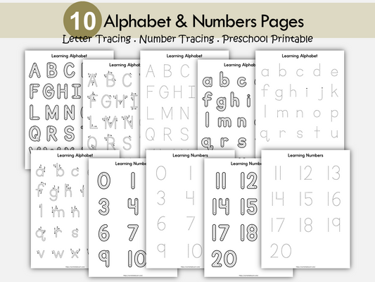 Alphabet and Number Tracing Worksheet | A to Z Letters and Numbers 0-20 | Handwriting Practice Printable, WWF515
