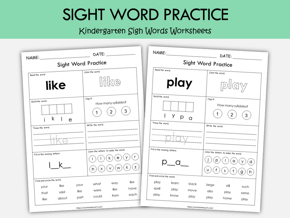 Kindergarten Sight Words Worksheets Printable | Early Reading, Tracing & Writing Activities PDF, WWF519