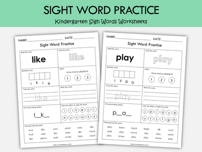 Kindergarten Sight Words Worksheets Printable | Early Reading, Tracing & Writing Activities PDF, WWF519