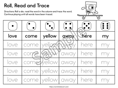 Kindergarten Sight Words Roll & Trace Printable | Fun Early Reading and Handwriting Activity, WWF521