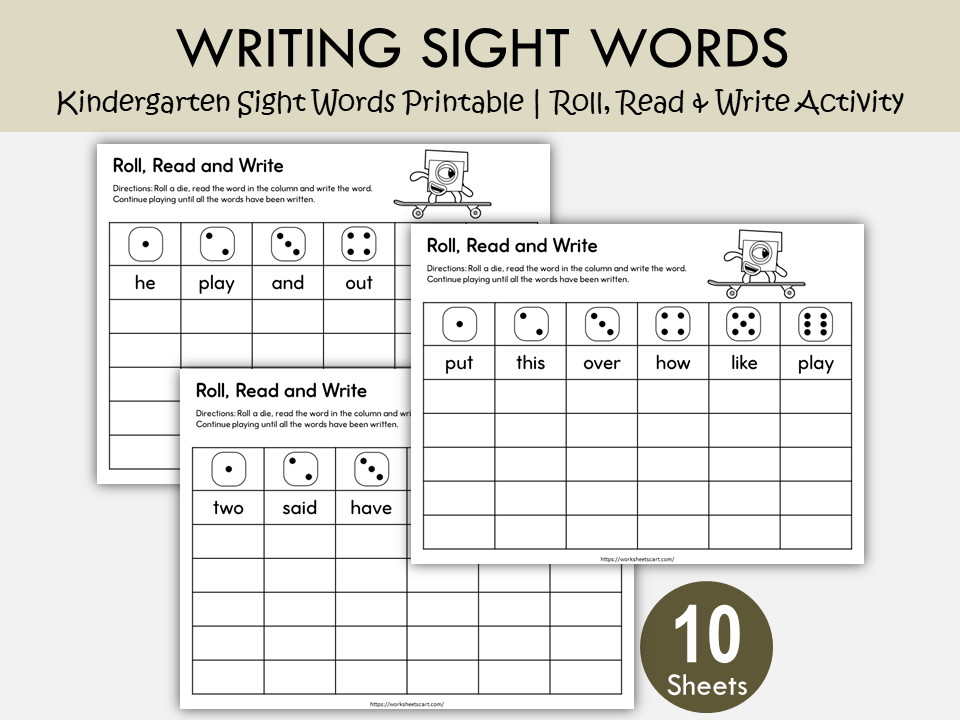 Kindergarten Sight Words Roll & Write Printable – Fun Reading & Writing Activity, WWF522
