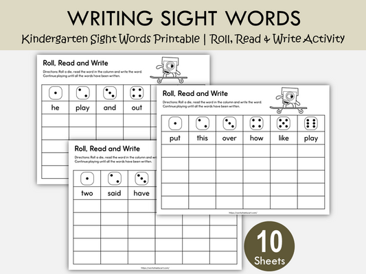 Kindergarten Sight Words Roll & Write Printable – Fun Reading & Writing Activity, WWF522