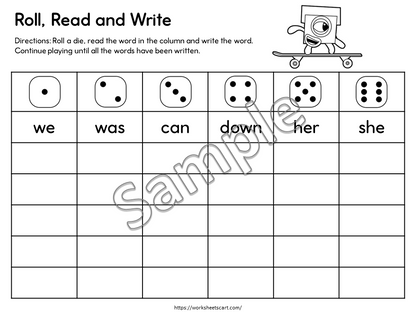 Kindergarten Sight Words Roll & Write Printable – Fun Reading & Writing Activity, WWF522