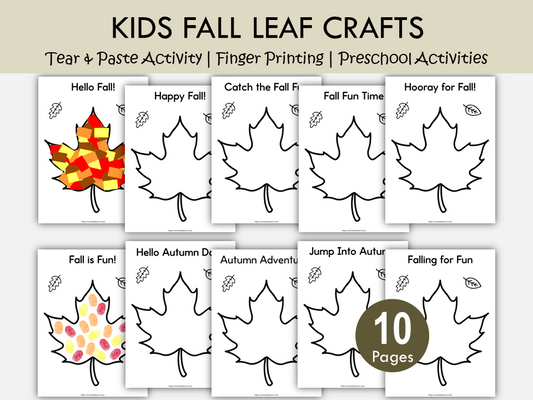 Fall Craft Activities Printable for Kids – Tear, Paste & Paint Autumn Leaf Art, WWF525