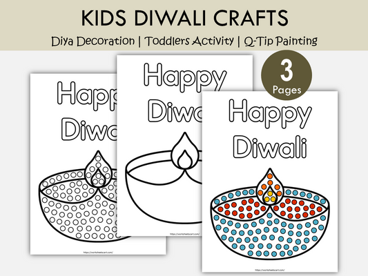 Diwali Diya Craft Printable for Kids | Q-tip Painting & Coloring Activity, WWF526
