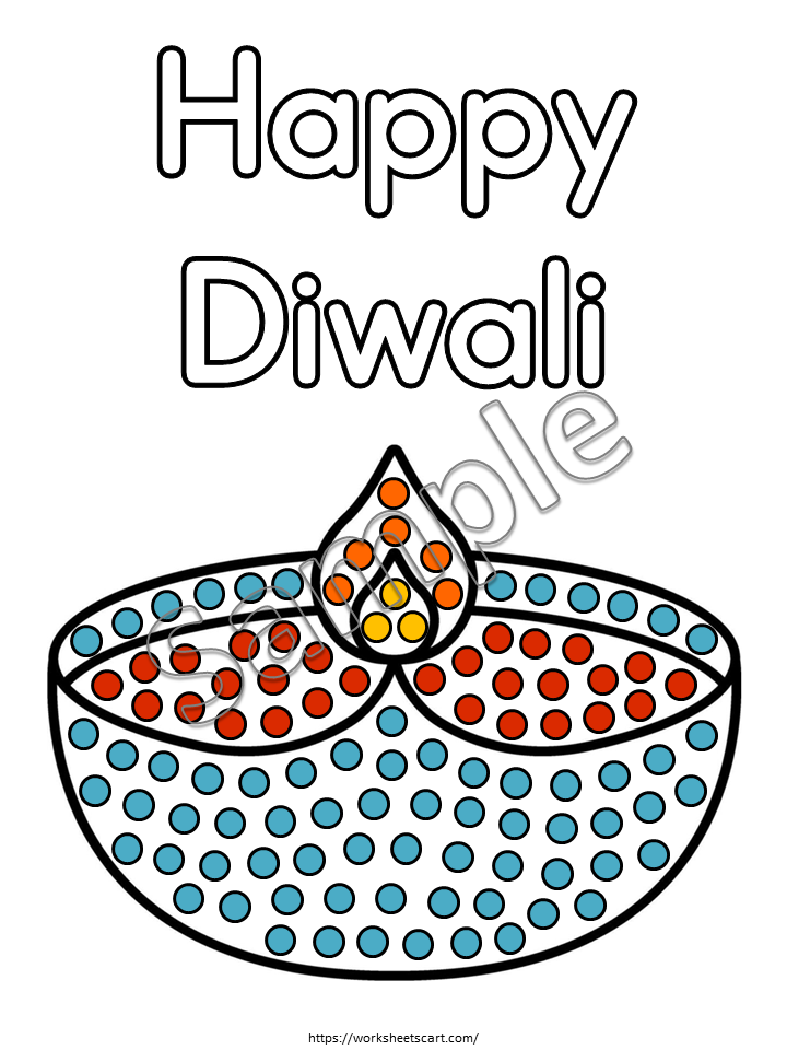 Diwali Diya Craft Printable for Kids | Q-tip Painting & Coloring Activity, WWF526