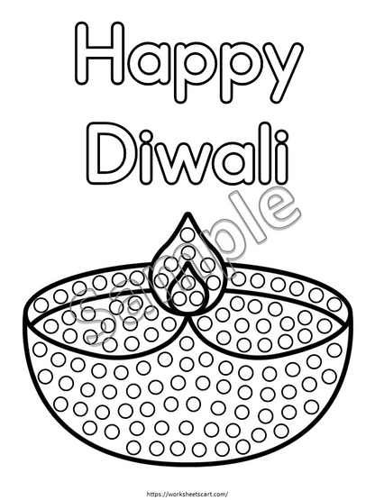 Diwali Diya Craft Printable for Kids | Q-tip Painting & Coloring Activity, WWF526