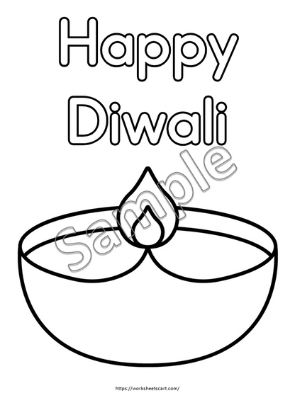 Diwali Diya Craft Printable for Kids | Q-tip Painting & Coloring Activity, WWF526