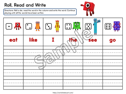 Kindergarten Sight Words Roll and Write Printable Game | Fun Reading & Writing Practice, WWF527