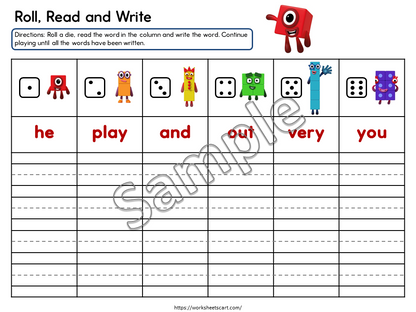Kindergarten Sight Words Roll and Write Printable Game | Fun Reading & Writing Practice, WWF527