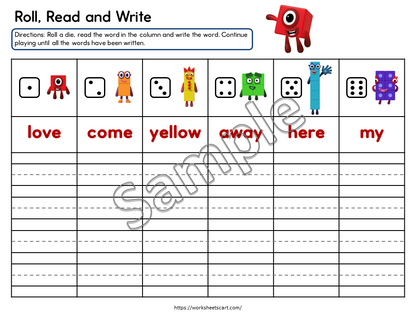 Kindergarten Sight Words Roll and Write Printable Game | Fun Reading & Writing Practice, WWF527