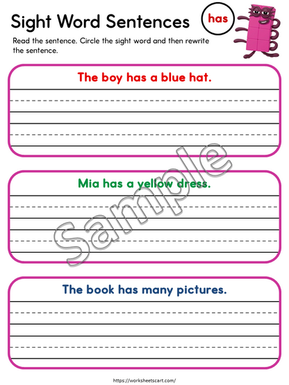 58 Sight Words Sentence Writing Worksheets Printable for Kindergarten | Read & Write Sight Word Practice PDF, WWF529