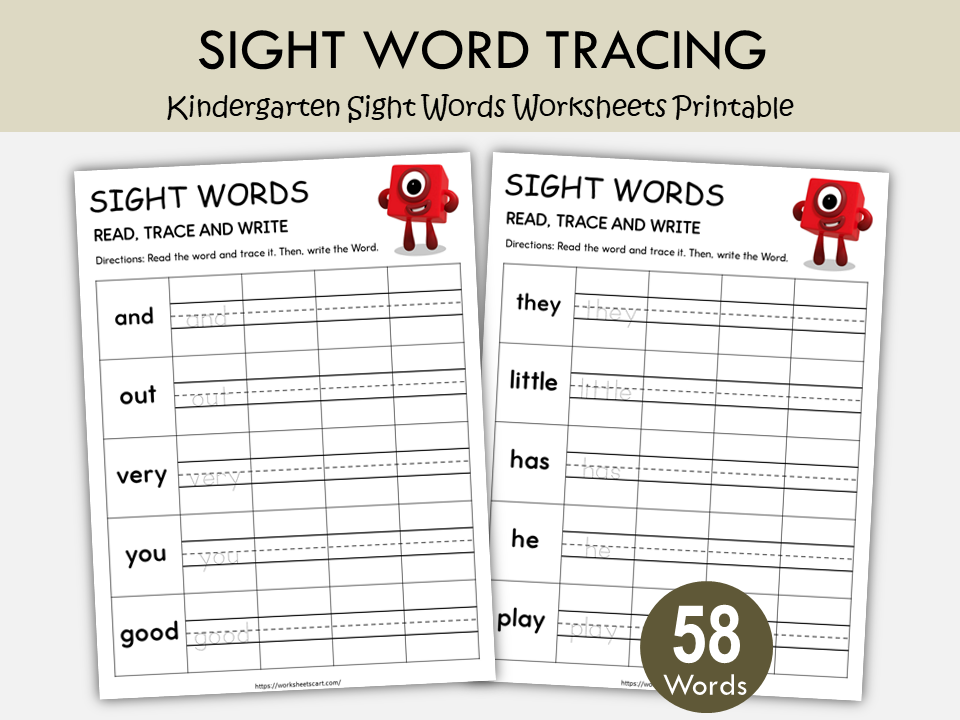 Kindergarten Sight Words Worksheets – Read, Trace & Write Printables, WWF532