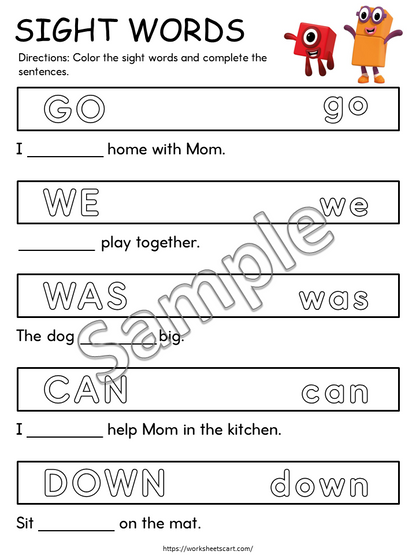 Sight Words Worksheets Printable for Kids | Color, Write & Read Practice PDF, WWF533