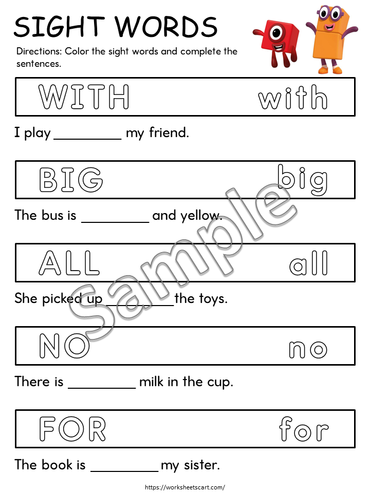 Sight Words Worksheets Printable for Kids | Color, Write & Read Practice PDF, WWF533