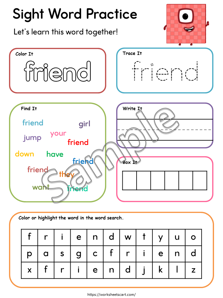 Kindergarten Sight Word Worksheets Printable PDF | 58 High Frequency Word Practice Pages | Read Trace Write Color Activities, WWF534