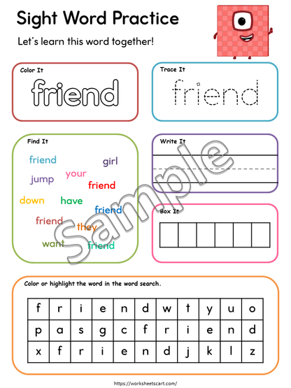 Kindergarten Sight Word Worksheets Printable PDF | 58 High Frequency Word Practice Pages | Read Trace Write Color Activities, WWF534