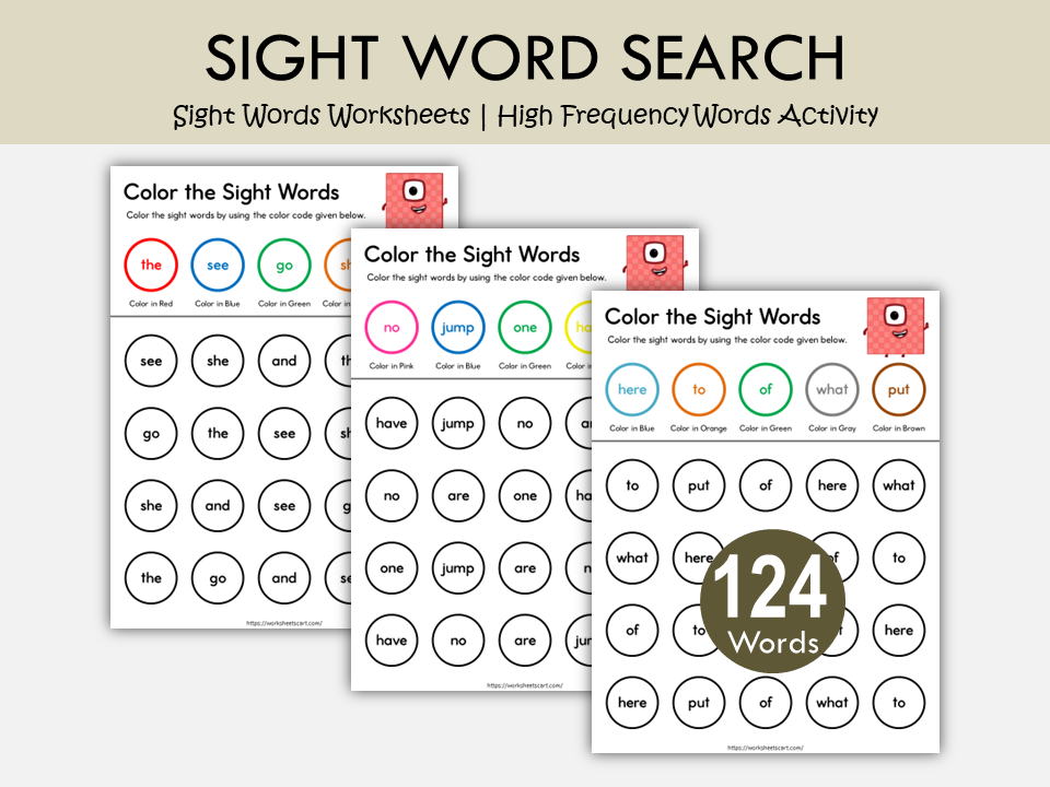 Grade 1 Sight Words Word Search Worksheets | Color by Code Reading Activity PDF, WWF535