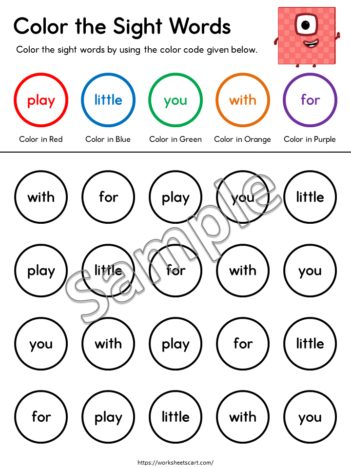 Grade 1 Sight Words Word Search Worksheets | Color by Code Reading Activity PDF, WWF535
