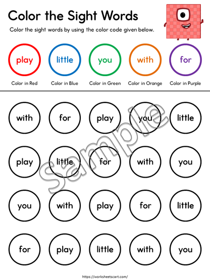 Grade 1 Sight Words Word Search Worksheets | Color by Code Reading Activity PDF, WWF535