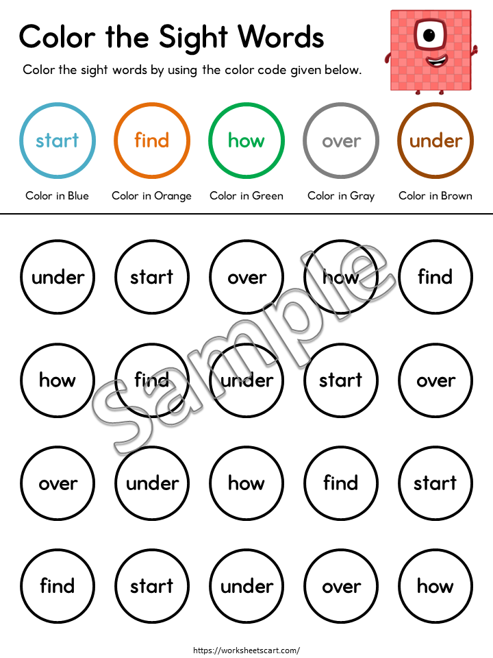 Grade 1 Sight Words Word Search Worksheets | Color by Code Reading Activity PDF, WWF535