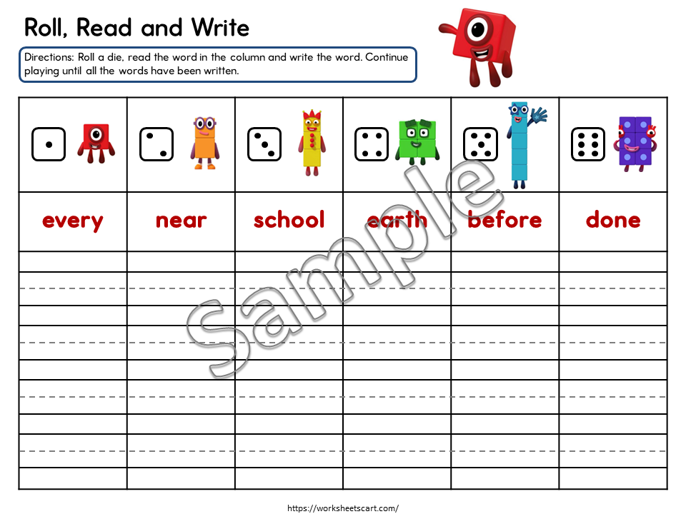 Sight Words Roll and Write Worksheets | Kindergarten Literacy Center Activities | Reading Fluency & Word Work Printable, WWF537