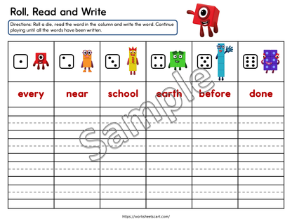 Sight Words Roll and Write Worksheets | Kindergarten Literacy Center Activities | Reading Fluency & Word Work Printable, WWF537