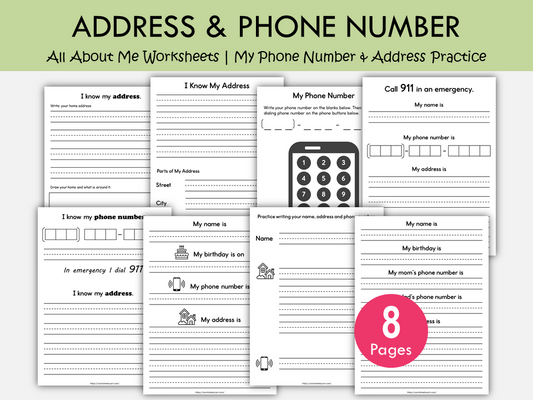 Address & Phone Number Worksheets Printable – Personal Information Practice for Kids, WWF541