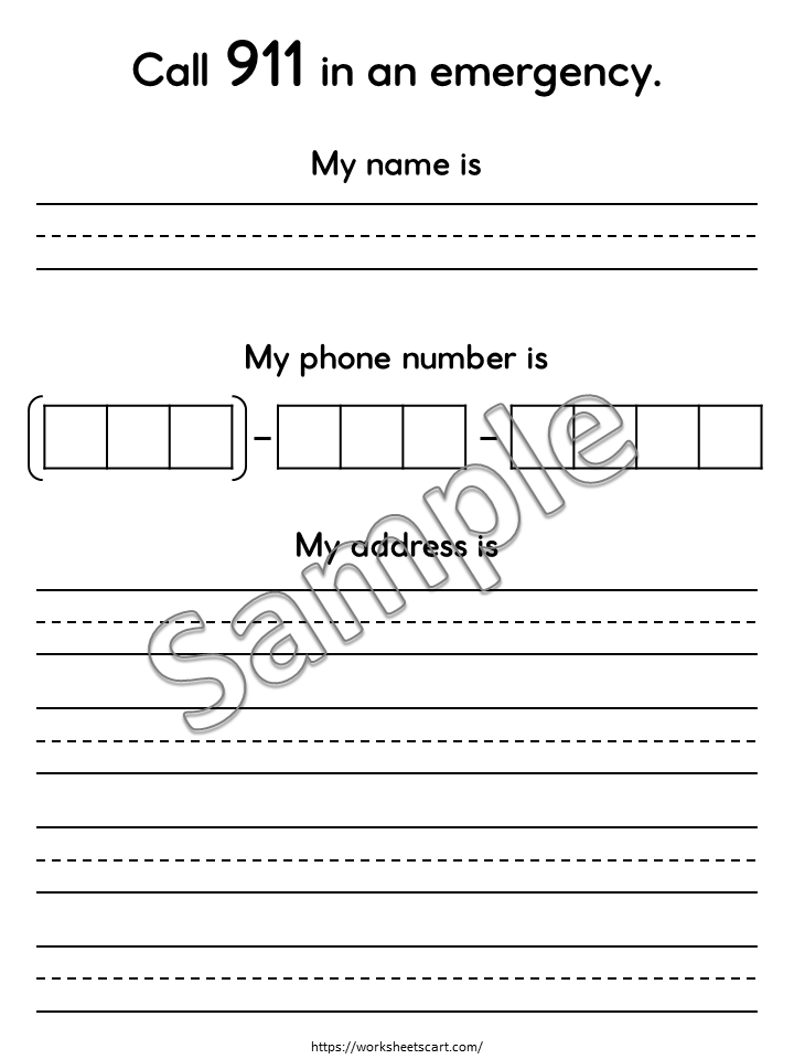 Address & Phone Number Worksheets Printable – Personal Information Practice for Kids, WWF541