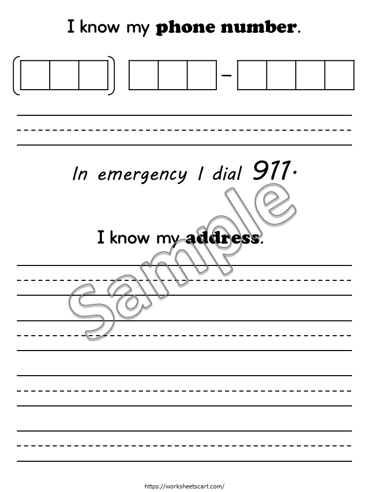 Address & Phone Number Worksheets Printable – Personal Information Practice for Kids, WWF541