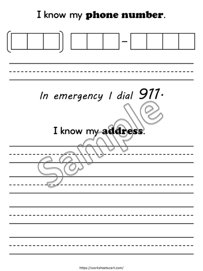 Address & Phone Number Worksheets Printable – Personal Information Practice for Kids, WWF541
