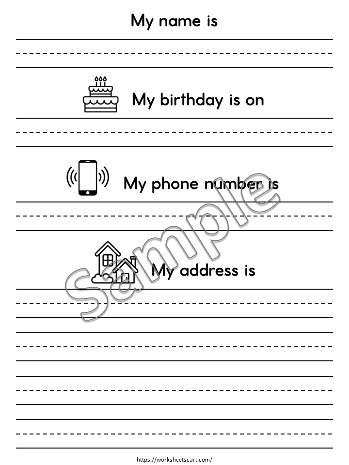 Address & Phone Number Worksheets Printable – Personal Information Practice for Kids, WWF541