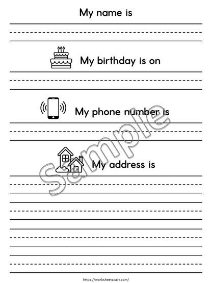 Address & Phone Number Worksheets Printable – Personal Information Practice for Kids, WWF541