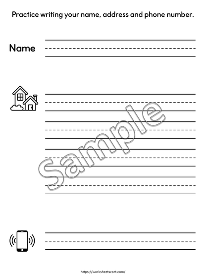 Address & Phone Number Worksheets Printable – Personal Information Practice for Kids, WWF541