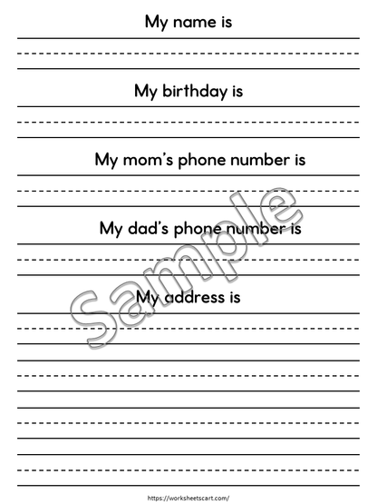 Address & Phone Number Worksheets Printable – Personal Information Practice for Kids, WWF541