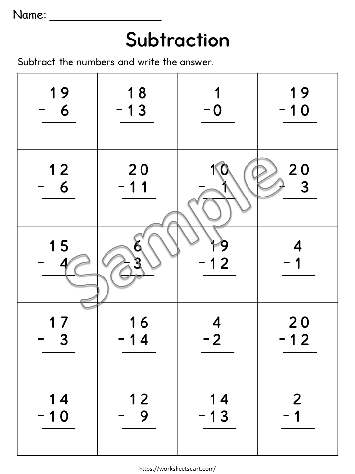 Subtraction Within 20 Worksheets Printable for Kindergarten and First Grade, WWF542
