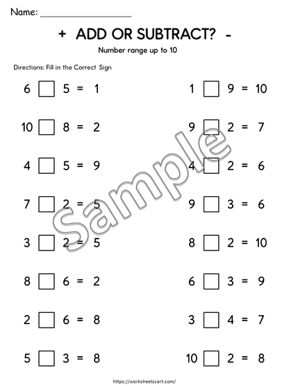 Add or Subtract Worksheets Printable | Choose the Correct Math Operation 1–100, WWF543