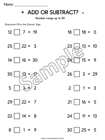 Add or Subtract Worksheets Printable | Choose the Correct Math Operation 1–100, WWF543
