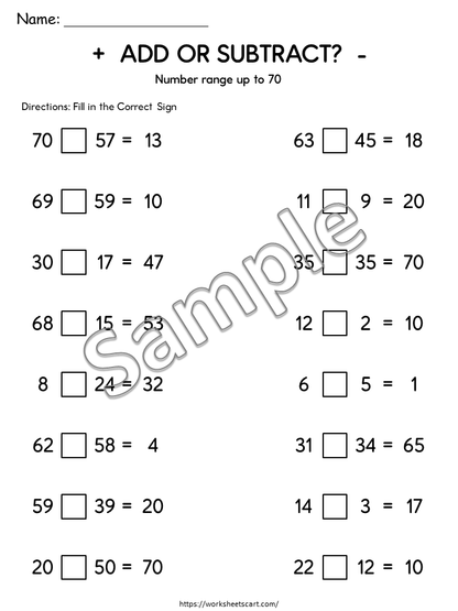 Add or Subtract Worksheets Printable | Choose the Correct Math Operation 1–100, WWF543