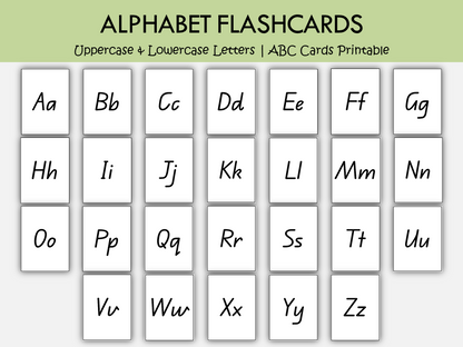 Printable Alphabet Flashcards A–Z (Uppercase, Lowercase & Aa) — 78 Black & White Cards (A4), WWF544